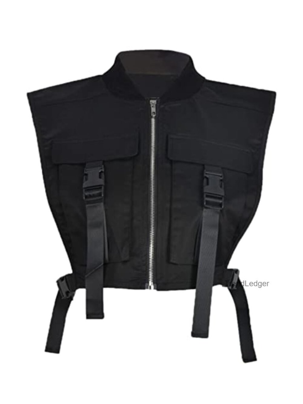 Womens Cropped Cargo Vest Sleeveless Zip Up Streetwear